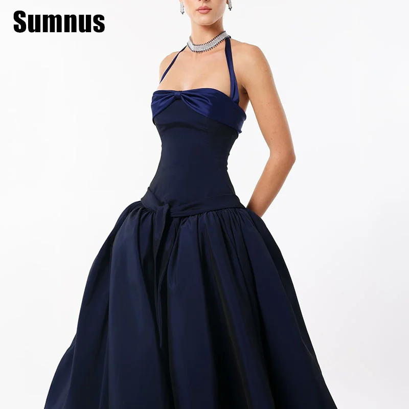 Sumnus Elegant A-Line Evening Dress Navy Blue Halter Sleeveless Floor-Length Prom Dresses فساتين سهرة Customized
Sumnus Elegant A-Line Evening Dress Navy Blue Halter Sleeveless Floor-Length Prom Dresses فساتين سهرة Customized