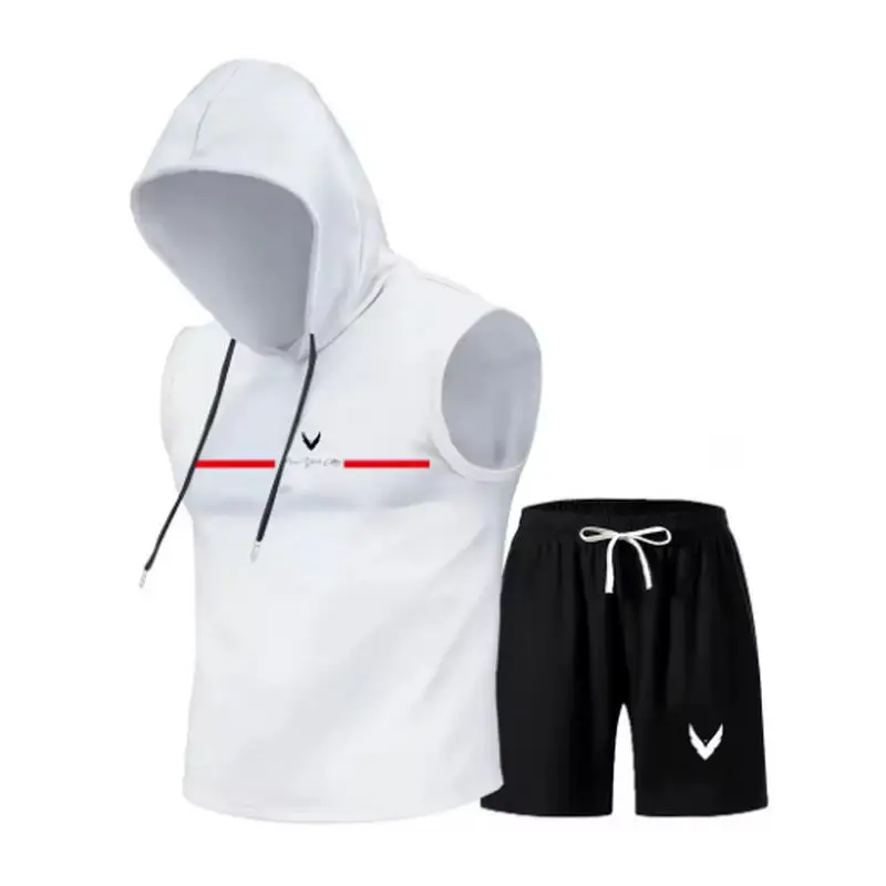 Men's two-piece black sleeveless hooded vest and shorts set, sportswear, breathable summer and spring fitness workout clothes
Men's two-piece black sleeveless hooded vest and shorts set, sportswear, breathable summer and spring fitness workout clothes