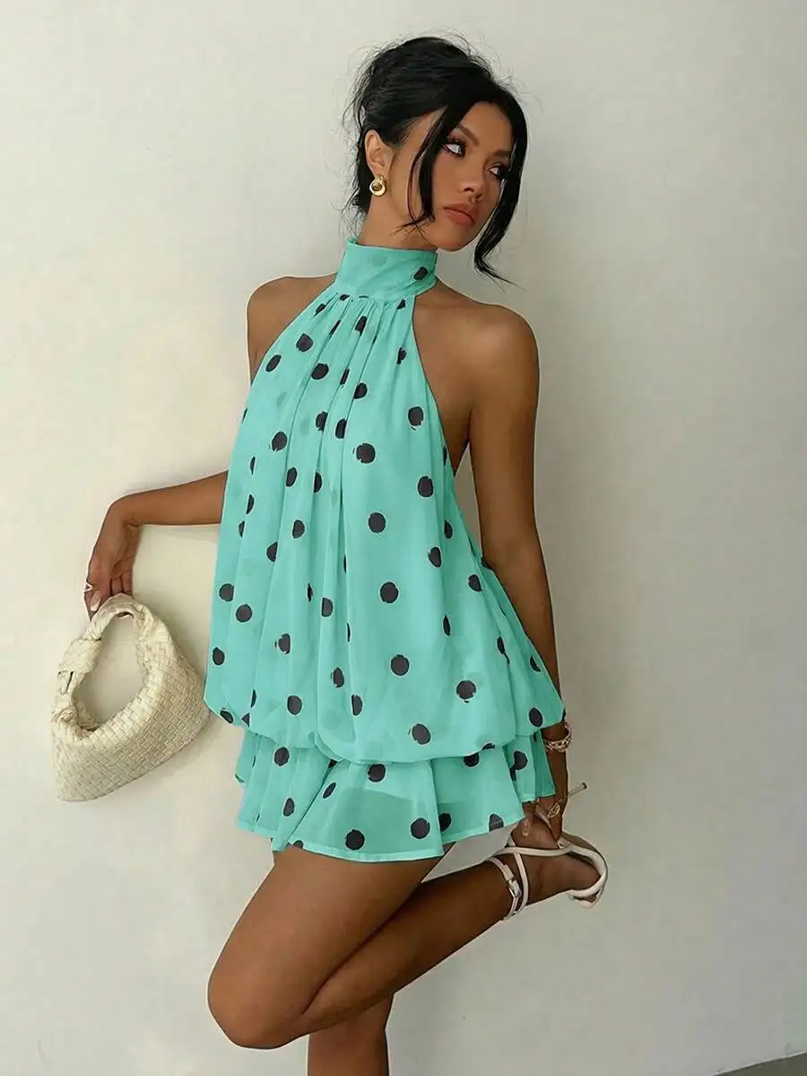 Womens Mint Green Polka Dot Halter Chiffon Mini Dress For Summer Party Beach
Womens Mint Green Polka Dot Halter Chiffon Mini Dress For Summer Party Beach