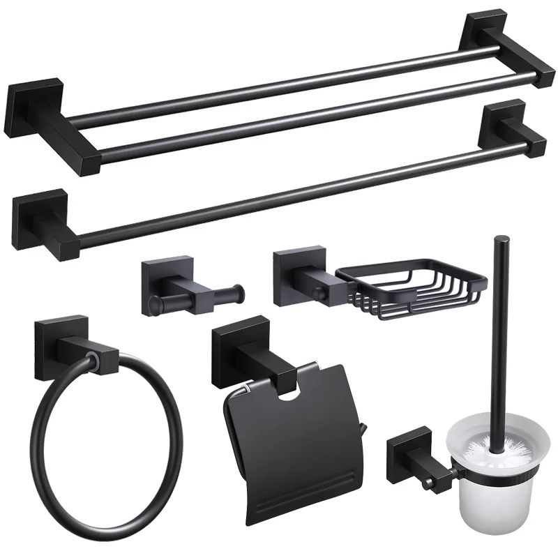 Black Aluminum Bathroom Accessories Set - Toilet Paper Holder, Robe Hook & Retractable Towel Hanging Rod
Black Aluminum Bathroom Accessories Set - Toilet Paper Holder, Robe Hook & Retractable Towel Hanging Rod