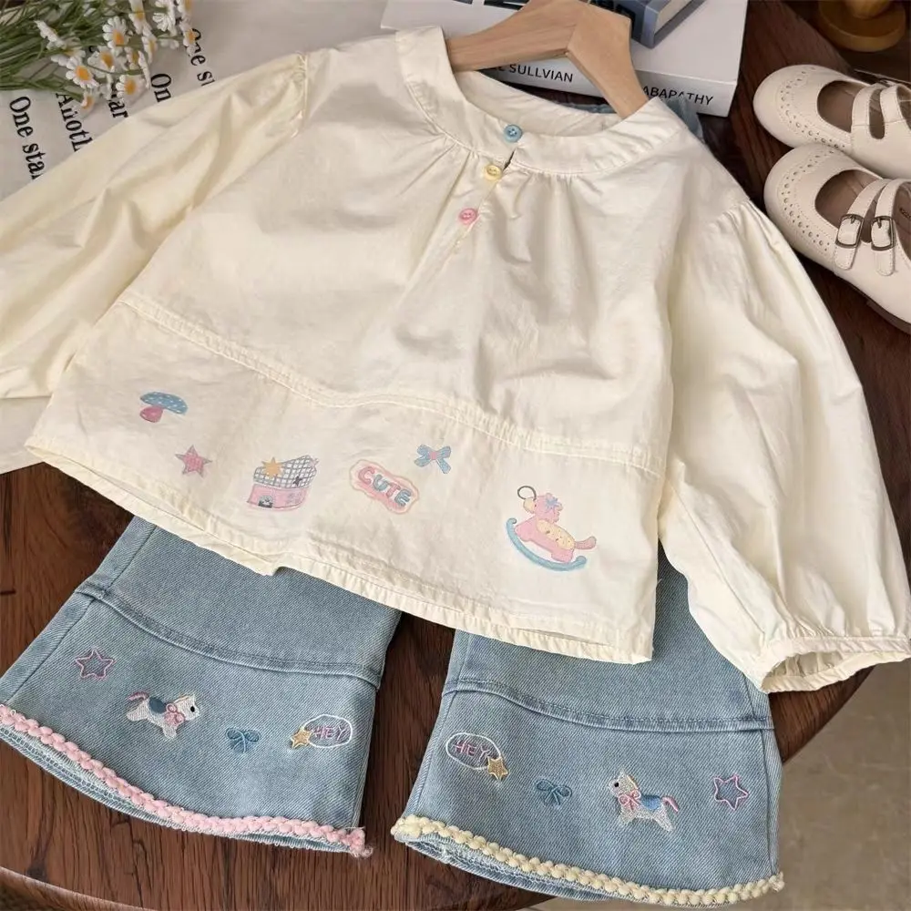 Spring and Autumn Girls' Set Fashion Children's Cartoon Printed Long Sleeve Doll Shirt+Embroidered Jeans 2-piece Set
Spring and Autumn Girls' Set Fashion Children's Cartoon Printed Long Sleeve Doll Shirt+Embroidered Jeans 2-piece Set