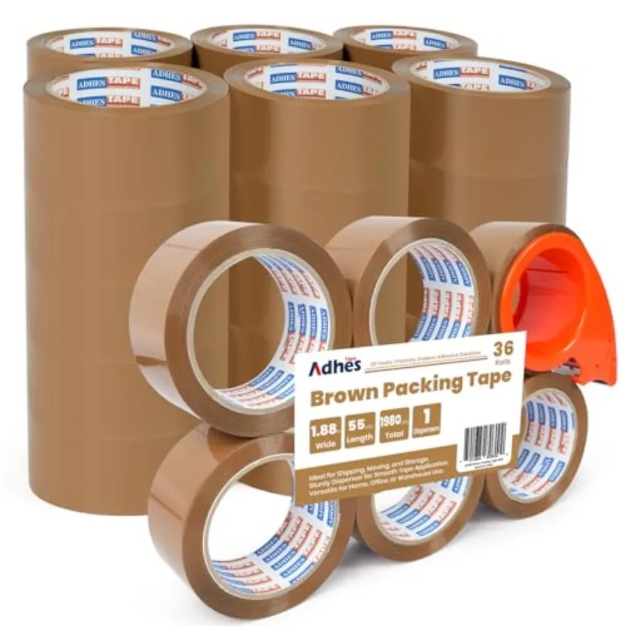 ADHES Brown Packing Tape with Dispenser, 1.88 Inch x 55 Yards, Rolls Heavy Duty Shipping Tape for Moving Boxes, Packaging and S
ADHES Brown Packing Tape with Dispenser, 1.88 Inch x 55 Yards, Rolls Heavy Duty Shipping Tape for Moving Boxes, Packaging and S