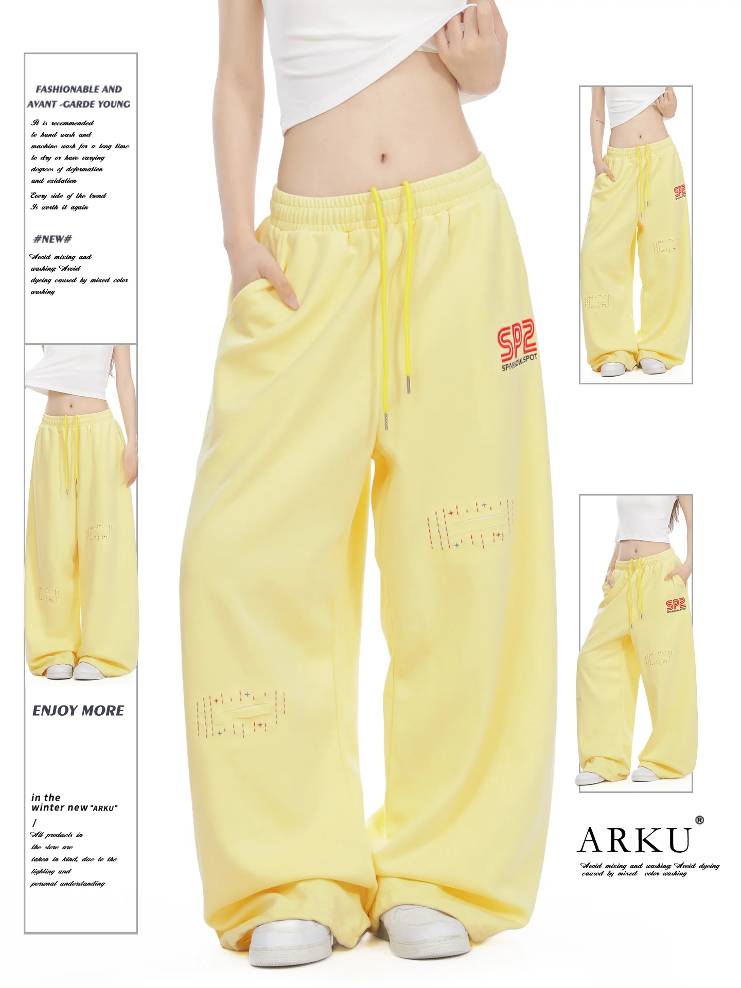 American Style Patch Letter Print Wide Leg Sweatpants Women Loose Drape Slimming Versatile Yellow Straight Casual Pants
American Style Patch Letter Print Wide Leg Sweatpants Women Loose Drape Slimming Versatile Yellow Straight Casual Pants