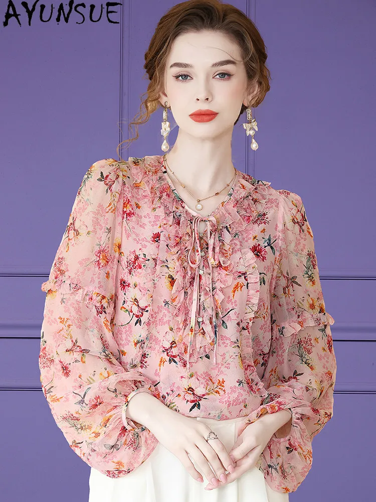 AYUNSUE 100% Real Mulberry Silk Elegant Blouse for Women Summer Clothes Womens Tops and Blouses Blusas Femininas Elegantes
AYUNSUE 100% Real Mulberry Silk Elegant Blouse for Women Summer Clothes Womens Tops and Blouses Blusas Femininas Elegantes