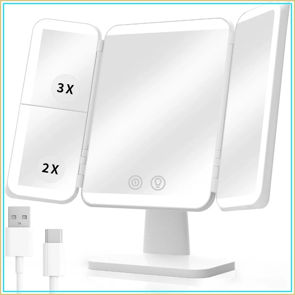 15.6'' Rechargeable Makeup Mirror with Lights, 156 LED 3 Colors Touch Control Vanity Mirror, 3000mAh Trifold Mirror for Travel Desk
15.6'' Rechargeable Makeup Mirror with Lights, 156 LED 3 Colors Touch Control Vanity Mirror, 3000mAh Trifold Mirror for Travel Desk