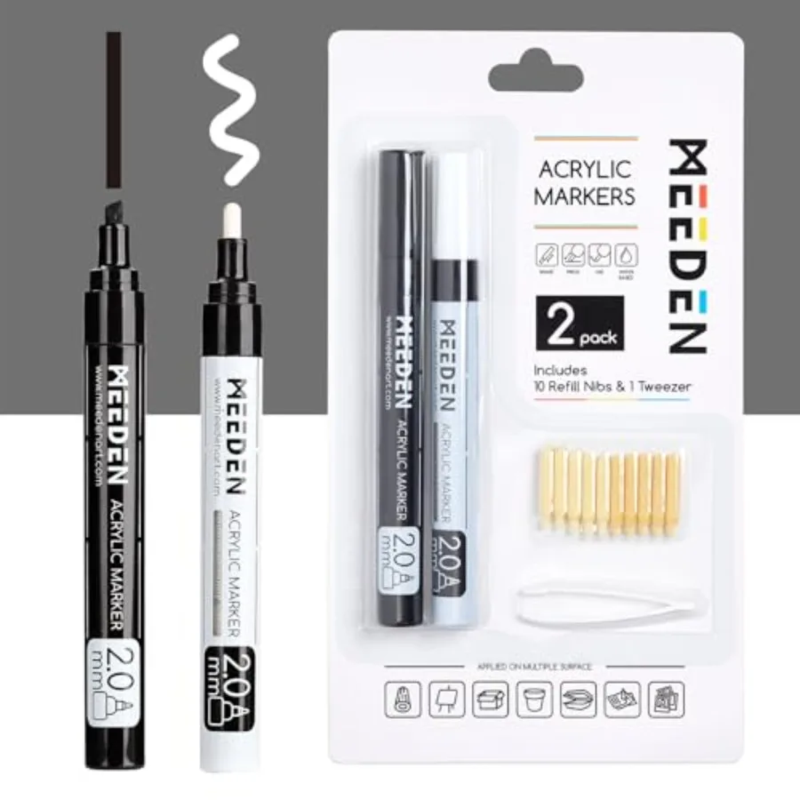 Artist Black and White Paint Pens - 10 Replaceable Tips and 1 Tweezer for Visible Large Capacity - Water-Based Quick Drying Pai
Artist Black and White Paint Pens - 10 Replaceable Tips and 1 Tweezer for Visible Large Capacity - Water-Based Quick Drying Pai