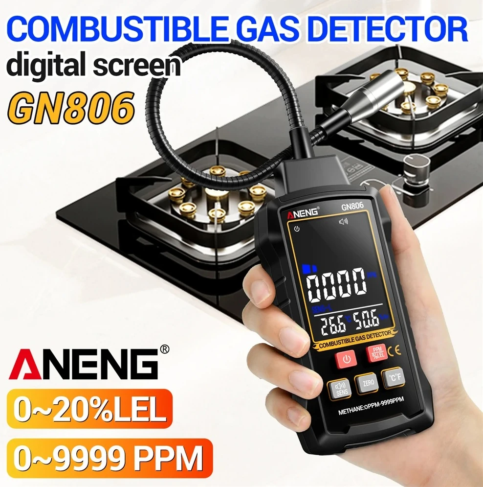 ANENG GN806 Gas Leak Detectors Multiple Detectable 9999PPM Digital Screen Combustible Natural Tester LCD Screen Sound Light Alar
ANENG GN806 Gas Leak Detectors Multiple Detectable 9999PPM Digital Screen Combustible Natural Tester LCD Screen Sound Light Alar