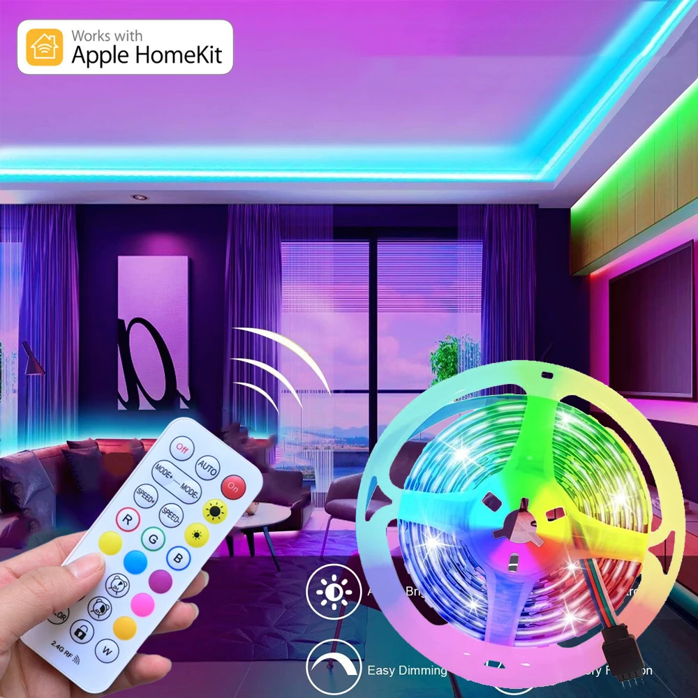Homekit WiFi 5050 RGB LED Strip 60leds/m 12V 5m 10m Dimmable Color Changing Light Band 2.4G RF Remote Control Siri Voice Control
Homekit WiFi 5050 RGB LED Strip 60leds/m 12V 5m 10m Dimmable Color Changing Light Band 2.4G RF Remote Control Siri Voice Control