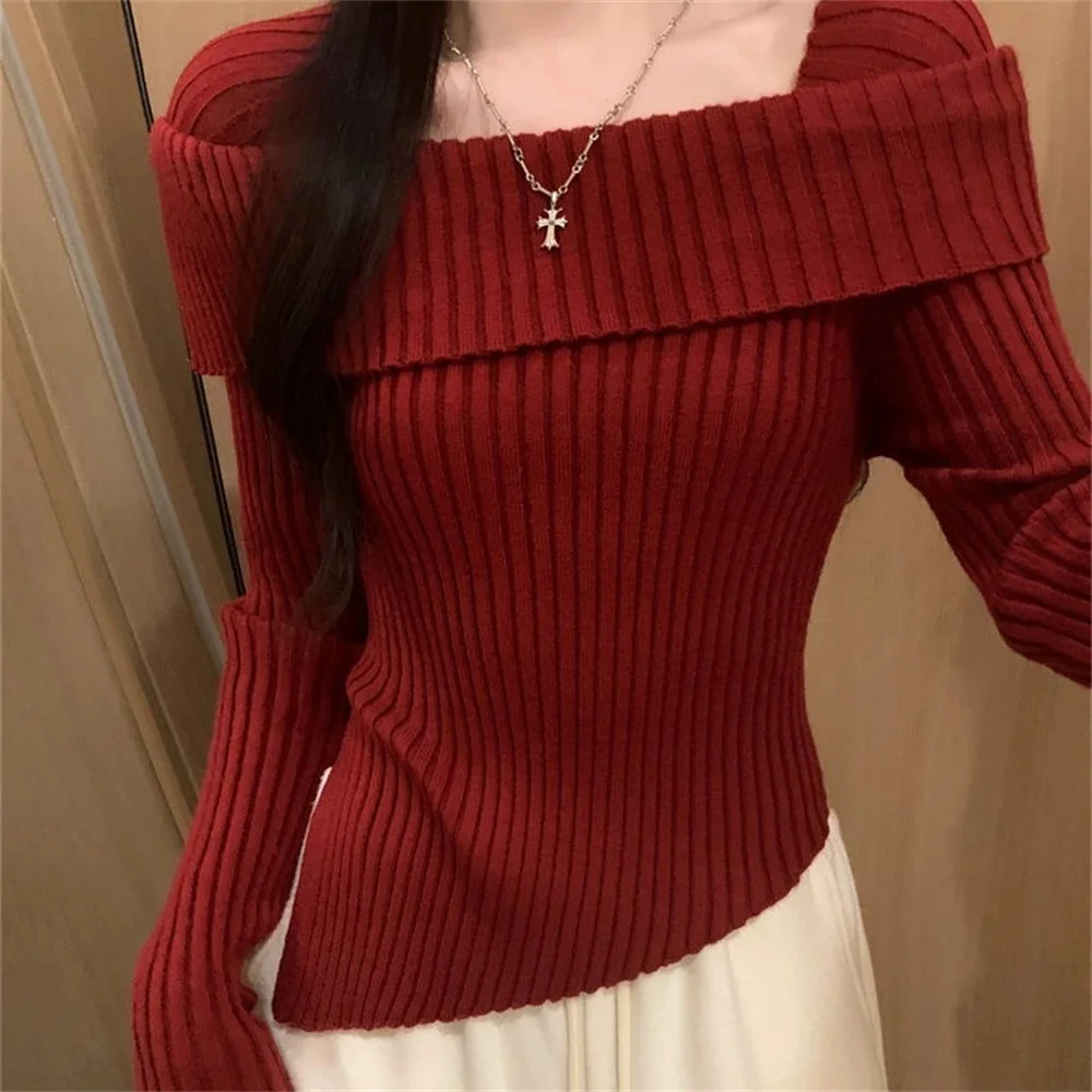 Solid Color Off Shoulder Sweater Long Sleeve Knit Sweater Pullovers Women's Autumn Winter Outwear Slim Knitted Sweater Pullovers
Solid Color Off Shoulder Sweater Long Sleeve Knit Sweater Pullovers Women's Autumn Winter Outwear Slim Knitted Sweater Pullovers