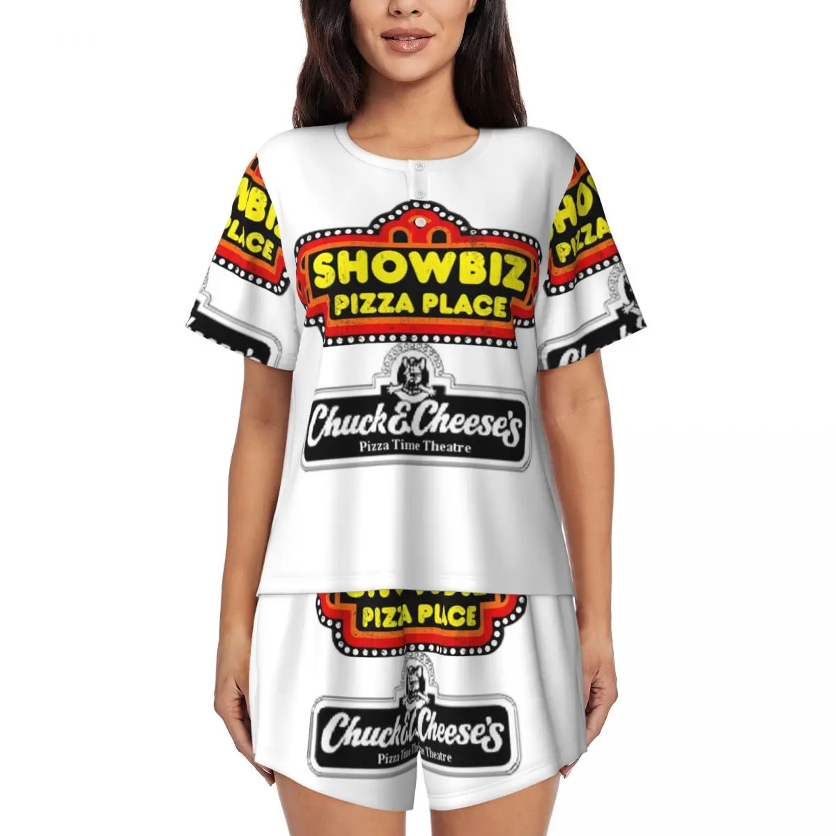Chuck E Cheeses Pizza Time Theater Round Neck Short Sleeve Nightgowns for Sleepshirts Women Loose Pajama Set Short Pants
Chuck E Cheeses Pizza Time Theater Round Neck Short Sleeve Nightgowns for Sleepshirts Women Loose Pajama Set Short Pants