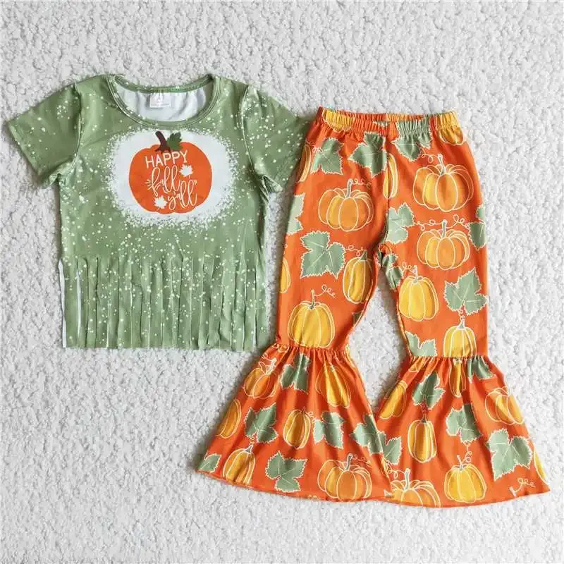 RTS Baby Girls New Design Green Orange Children Sleeve Cotton Tee Shirt Orange Pumpkin Print Pants Bell Bottom Sets Hot Selling
RTS Baby Girls New Design Green Orange Children Sleeve Cotton Tee Shirt Orange Pumpkin Print Pants Bell Bottom Sets Hot Selling
