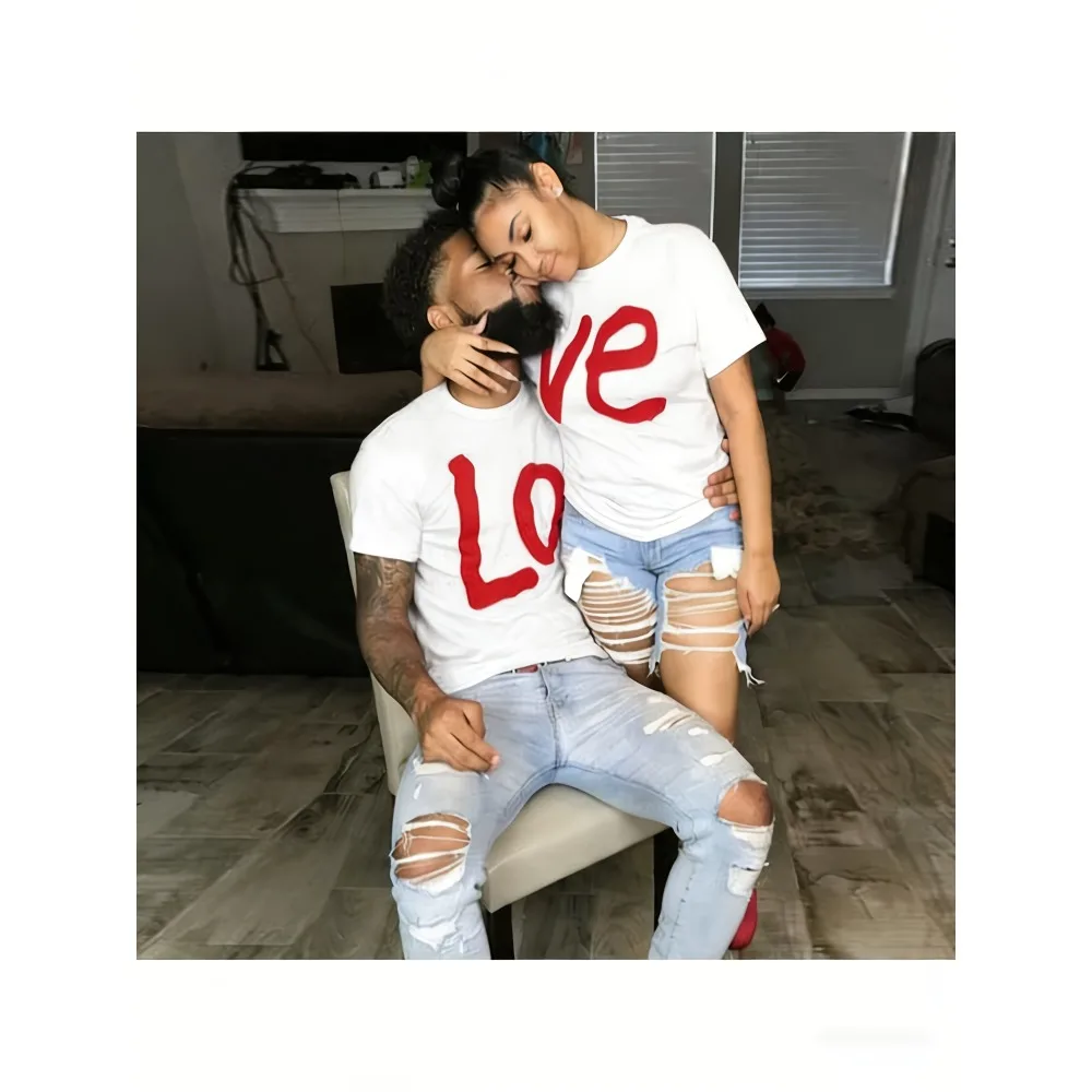 Couple Outfit, 1 Romantic Couple Matching "Love" Printed T-shirt-Casual Round Neck Short Sleeves, 100% Cottn, Machine Washable-Perfect for Valentine's Day, Available In Multiple Colors, Valentine's Day T-shirt Holiday Gift
Couple Outfit, 1 Romantic Couple Matching "Love" Printed T-shirt-Casual Round Neck Short Sleeves, 100% Cottn, Machine Washable-Perfect for Valentine's Day, Available In Multiple Colors, Valentine's Day T-shirt Holiday Gift
