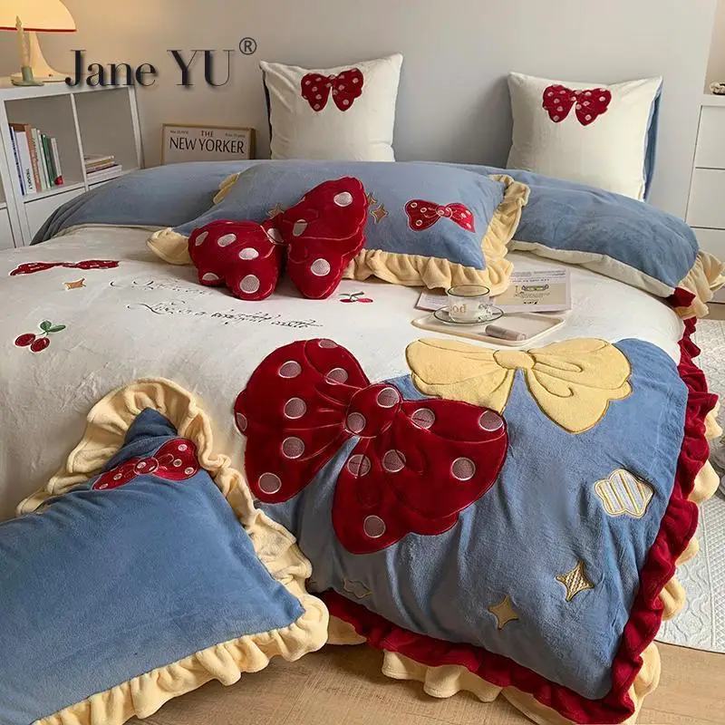 JaneYU Princess Wind Milk Velvet 4pcs Winter Padded Double-sided Velvet Coral Velvet Sheet Velvet Quilt Cover Bedding Sets
JaneYU Princess Wind Milk Velvet 4pcs Winter Padded Double-sided Velvet Coral Velvet Sheet Velvet Quilt Cover Bedding Sets