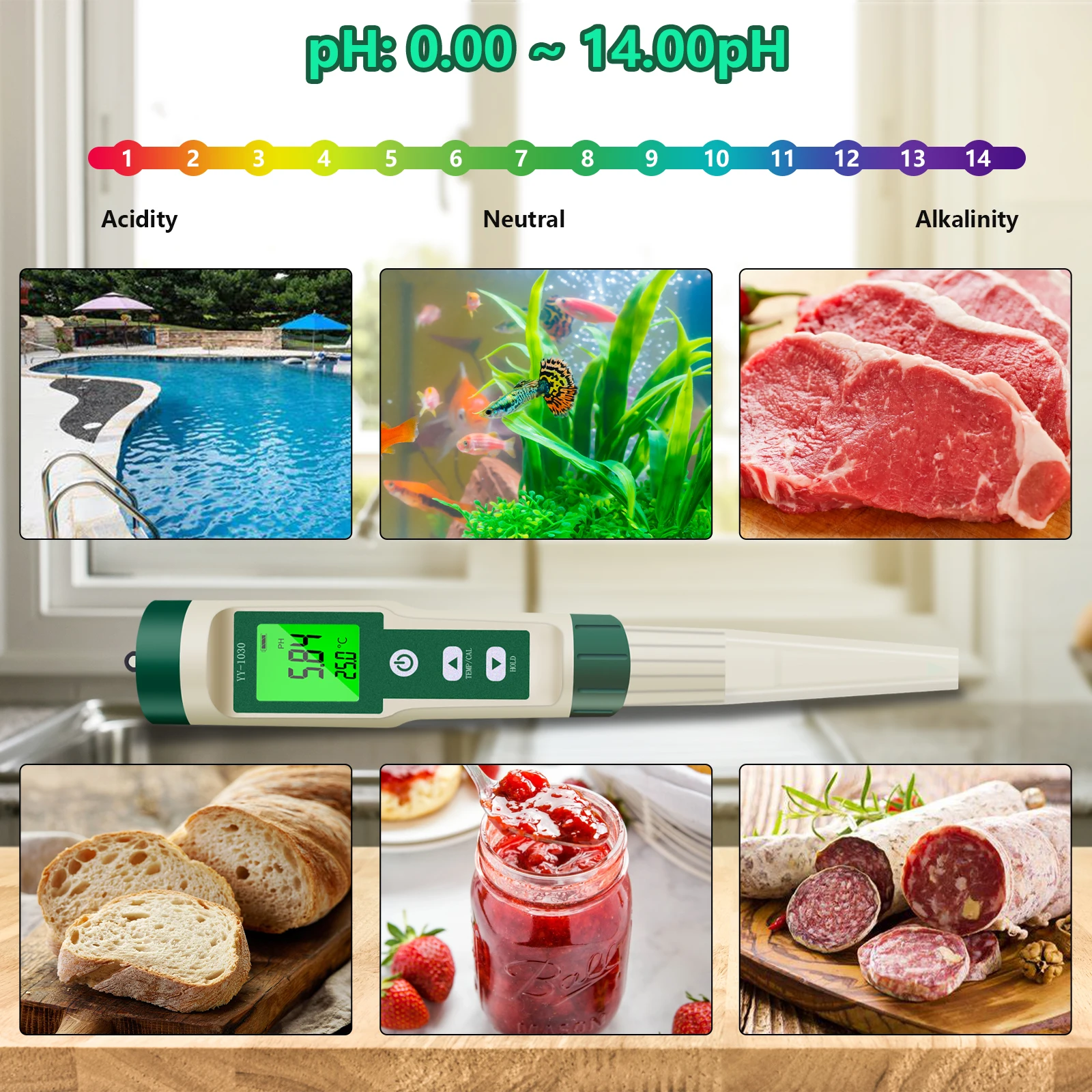 Digital pH Monitor YY-1030 Puncture Electrode 0.01 Resolution ATC Temp IP67 WaterProof for Food Soil Meat Testing
Digital pH Monitor YY-1030 Puncture Electrode 0.01 Resolution ATC Temp IP67 WaterProof for Food Soil Meat Testing