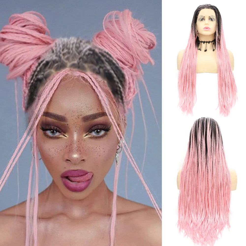 Synthetic Lace Front Wig Black Ombre Pink Braided for Women 360 Full Lace Box Braided Wigs High Temperature Fiber Hairs 26inches
Synthetic Lace Front Wig Black Ombre Pink Braided for Women 360 Full Lace Box Braided Wigs High Temperature Fiber Hairs 26inches