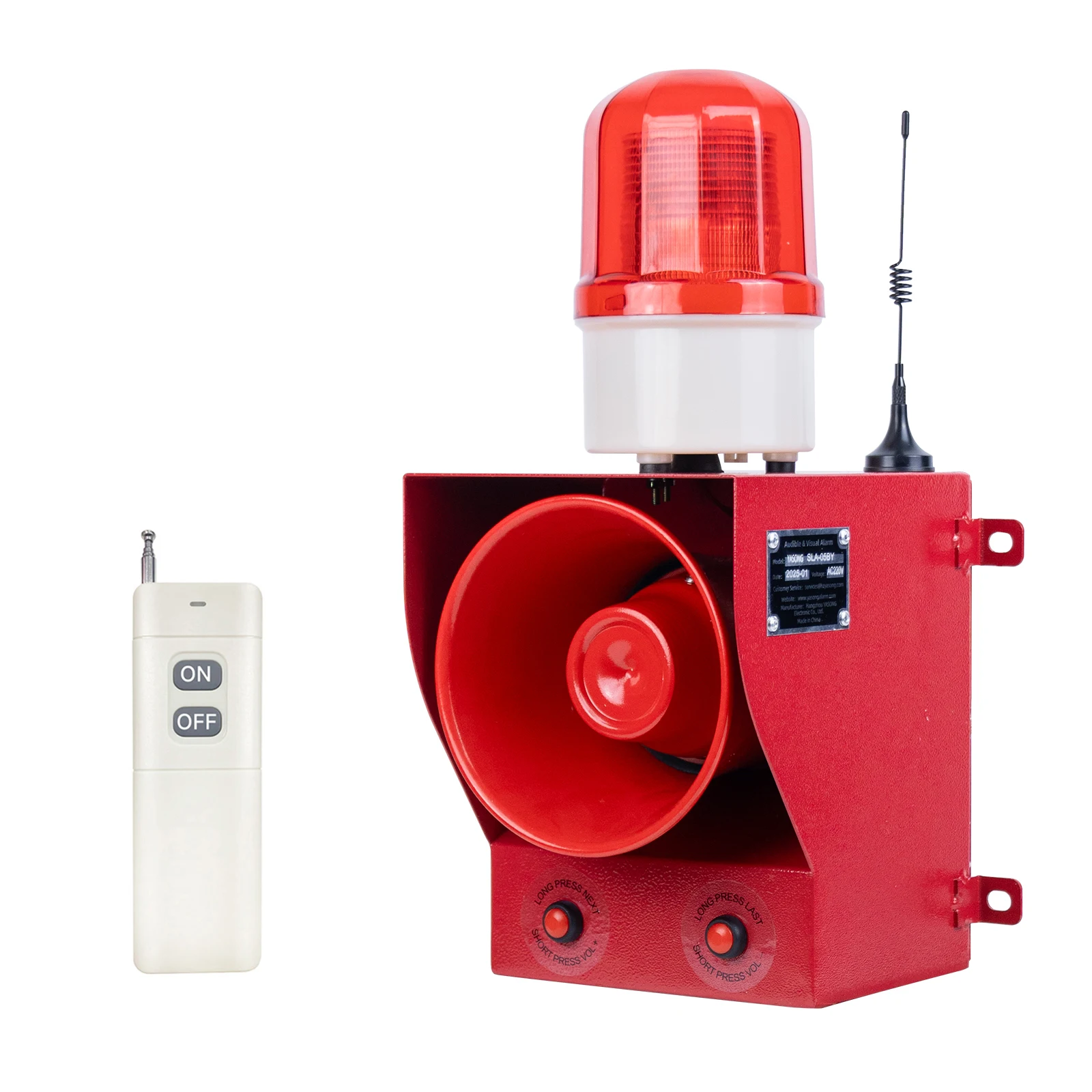 YASONG Outdoor Industrial Security 130dB Adjustable Tone 500m Remote Control Alarm Siren LED Strobe Siren for Factory Home
YASONG Outdoor Industrial Security 130dB Adjustable Tone 500m Remote Control Alarm Siren LED Strobe Siren for Factory Home