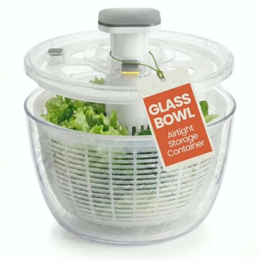 Glass Salad Spinner Large Capacity 6.3QT with Storage Lid Boroscilicate Glass Bowl and BPA-Free and Food-Safe Colander Base Spi
Glass Salad Spinner Large Capacity 6.3QT with Storage Lid Boroscilicate Glass Bowl and BPA-Free and Food-Safe Colander Base Spi