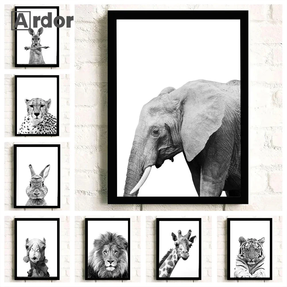 Black And White Animals Print Lion Zebra Elephant Wall Art Poster Safari Nursery Canvas Painting Pictures Kids Room Decoration
Black And White Animals Print Lion Zebra Elephant Wall Art Poster Safari Nursery Canvas Painting Pictures Kids Room Decoration