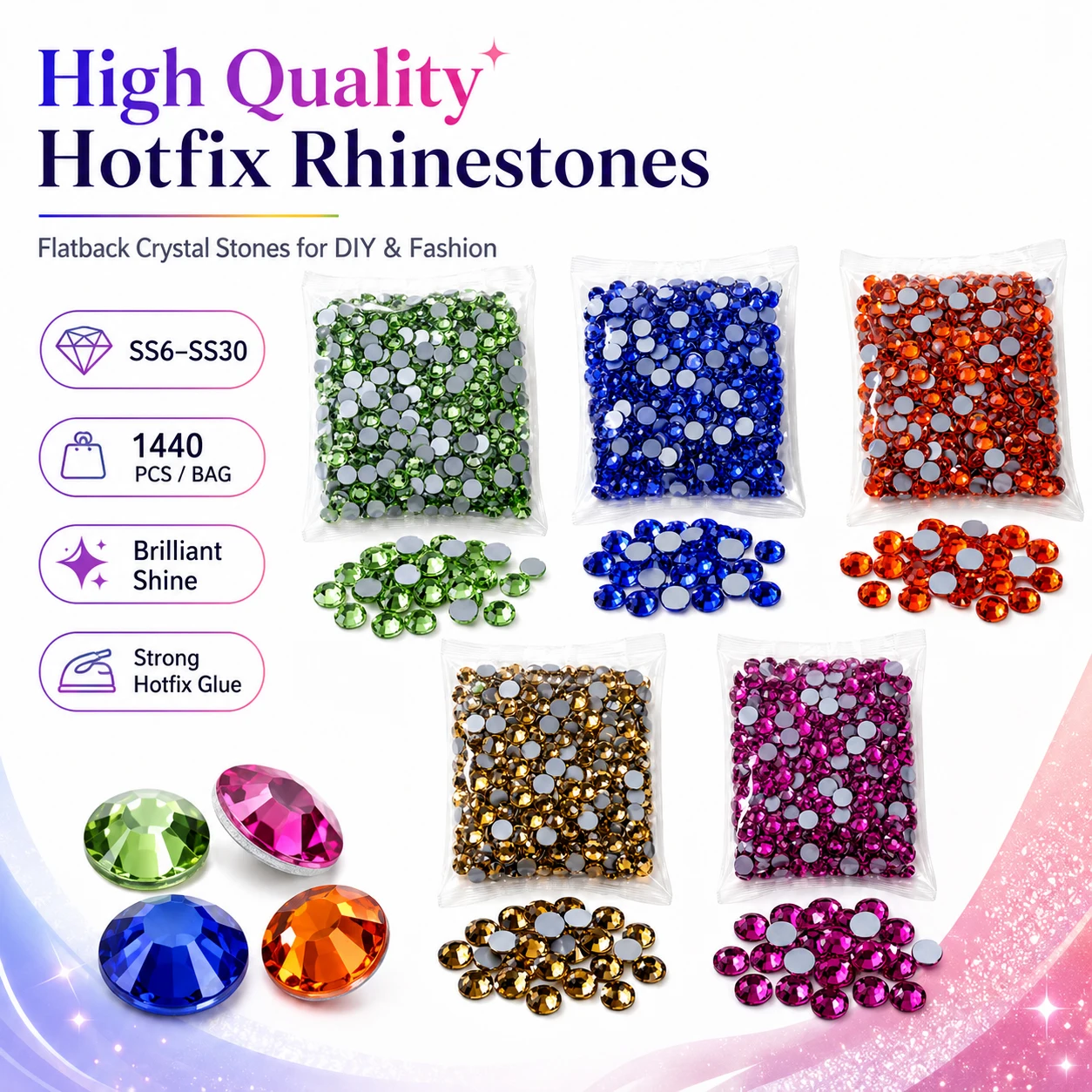 1440pcs Bulk Hotfix Rhinestones SS6-SS20, High Quality Flatback Crystal Strass for DIY Nail Art, Clothing, Accessories & Crafts
1440pcs Bulk Hotfix Rhinestones SS6-SS20, High Quality Flatback Crystal Strass for DIY Nail Art, Clothing, Accessories & Crafts