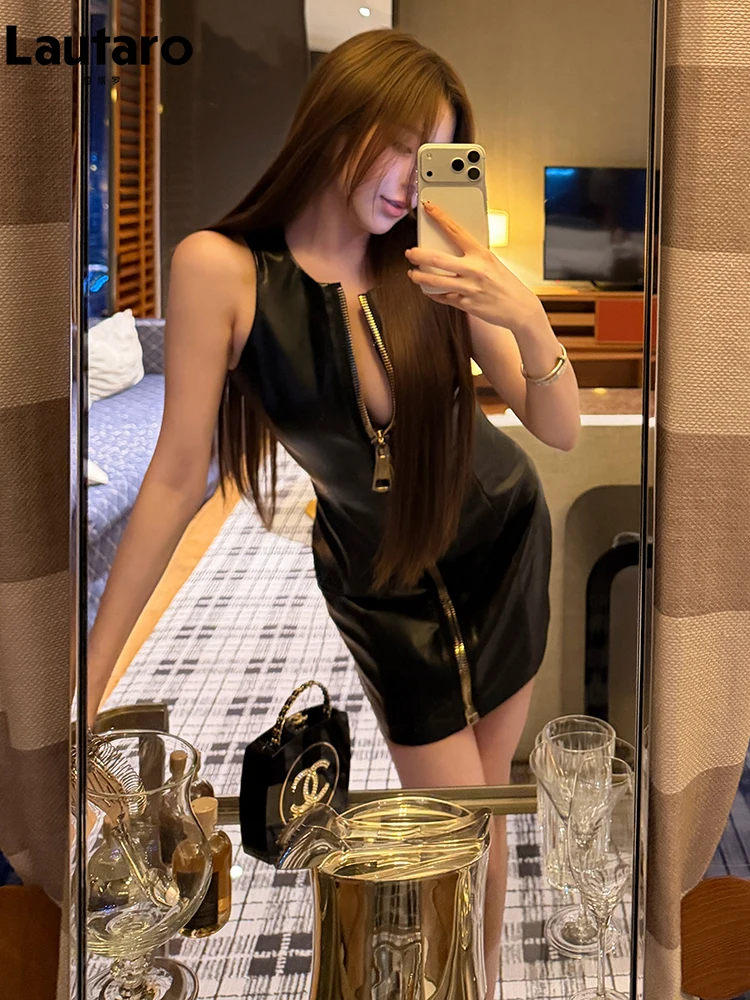 Lautaro Spring Summer Short Fitted Black Pu Leather Tank Mini Dress Women Zipper Elegant Chic Stylish Dresses for Women Clothing
Lautaro Spring Summer Short Fitted Black Pu Leather Tank Mini Dress Women Zipper Elegant Chic Stylish Dresses for Women Clothing