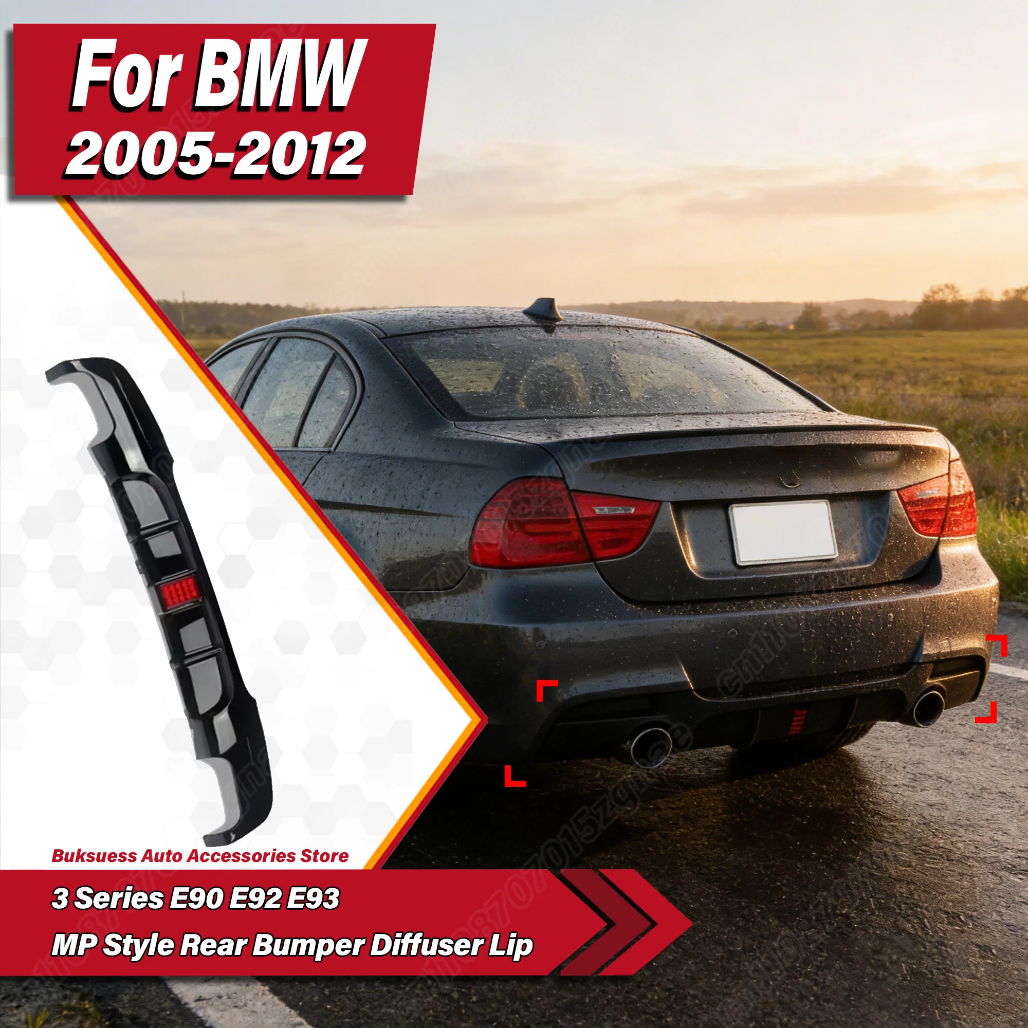 For BMW 3 Series E90 E92 E93 2005 2006 2007 2008 2009 2010 2011 2012 Car MP Style Rear Bumper Diffuser Lip Body Modification Kit
For BMW 3 Series E90 E92 E93 2005 2006 2007 2008 2009 2010 2011 2012 Car MP Style Rear Bumper Diffuser Lip Body Modification Kit