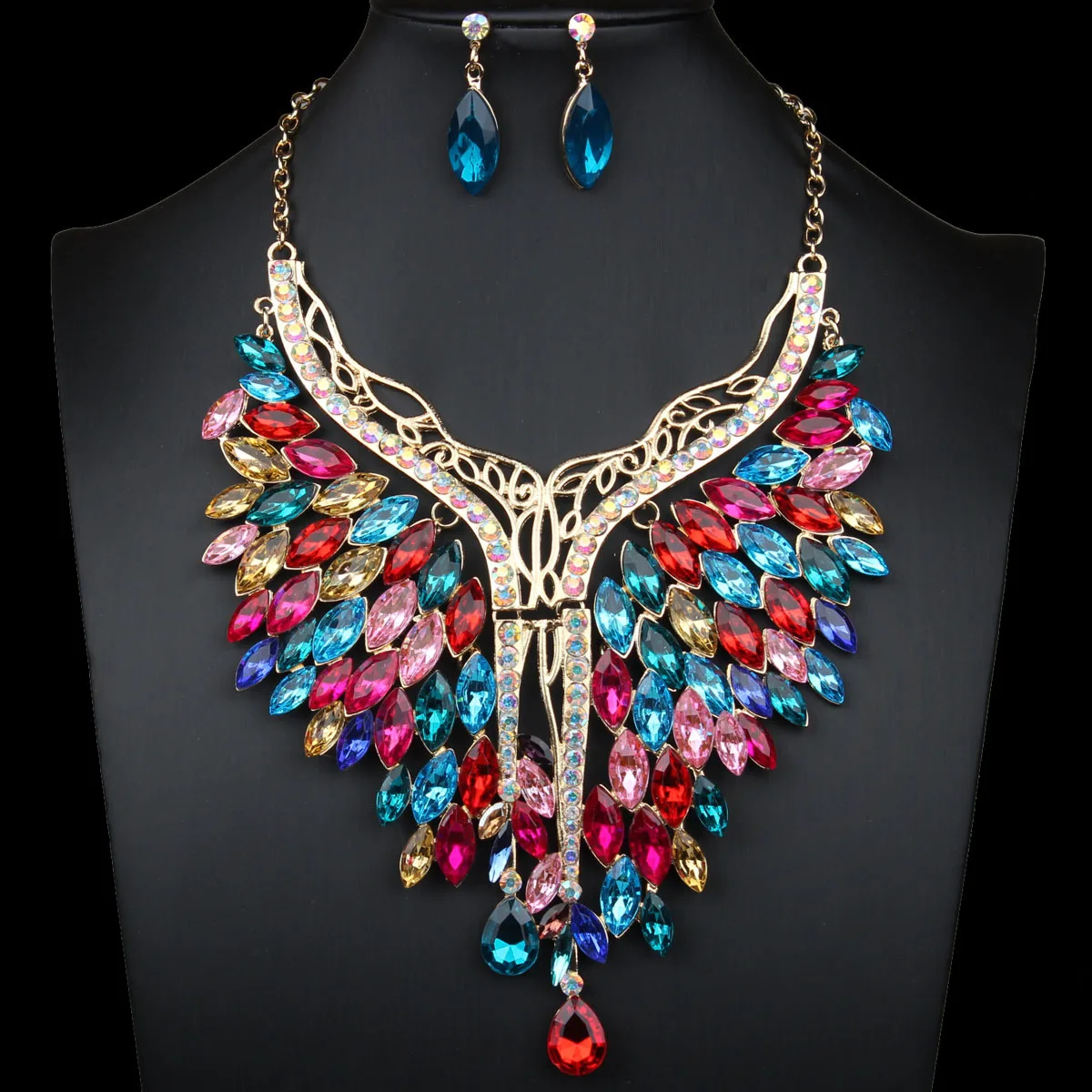 Fashion exaggerated crystal gemstone water drop pendant necklace earring set luxury women's accessories wholesale
Fashion exaggerated crystal gemstone water drop pendant necklace earring set luxury women's accessories wholesale
