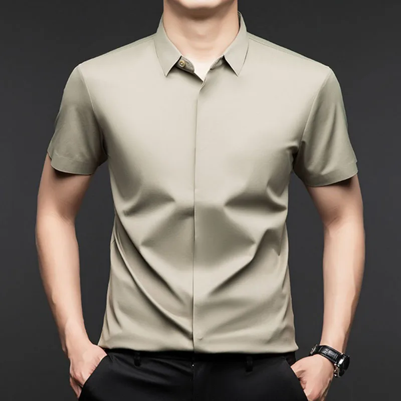 Mulberry Silk Short-sleeved Shirt Men's Summer Free Elastic Business Casual Solid Color Ice Silk Men's Shirt
Mulberry Silk Short-sleeved Shirt Men's Summer Free Elastic Business Casual Solid Color Ice Silk Men's Shirt