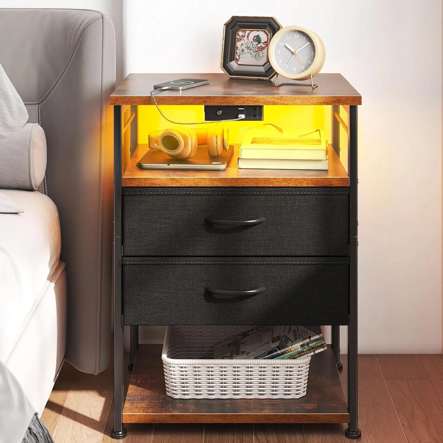 Night Stand with Charging Station, End Table for Bedroom Tall Nightstand with Drawers, Small Nightstand for Bedroom, 4 T
Night Stand with Charging Station, End Table for Bedroom Tall Nightstand with Drawers, Small Nightstand for Bedroom, 4 T