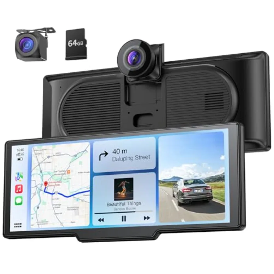 Car dashboard mountable 9.26-inch CarPlay screen with 4K dash cam and HD backup camera; ABS plastic black unit featuring wirele
Car dashboard mountable 9.26-inch CarPlay screen with 4K dash cam and HD backup camera; ABS plastic black unit featuring wirele