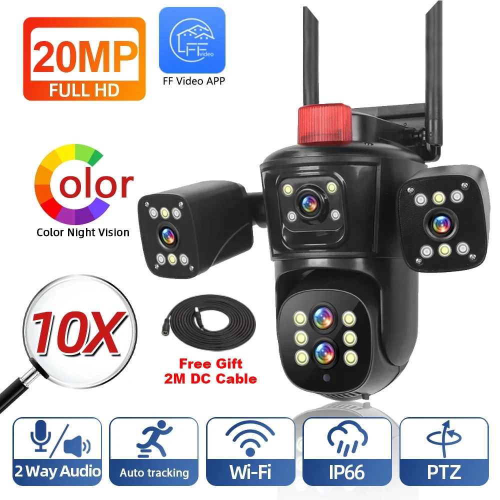 20MP Four Screens WiFi IP Camera Wireless Outdoor 10X Optical Zoom Five Lens PTZ Auto Tracking Waterproof CCTV Security Camera
20MP Four Screens WiFi IP Camera Wireless Outdoor 10X Optical Zoom Five Lens PTZ Auto Tracking Waterproof CCTV Security Camera