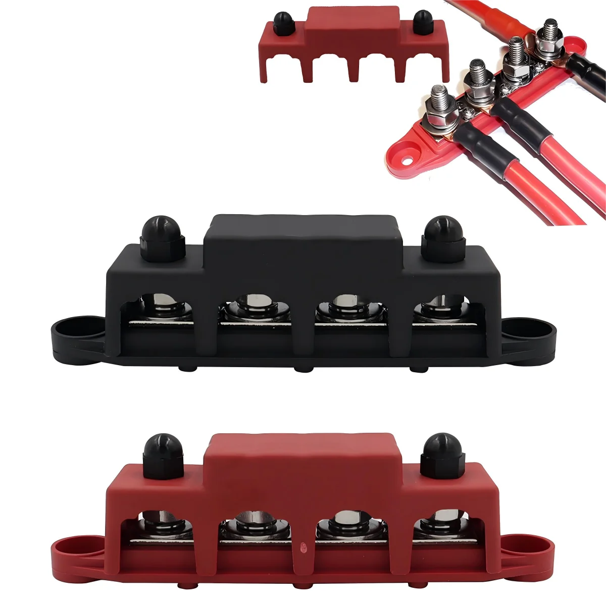 250A 12-48V RV bus bar M10 high-current wiring stud, red and black 4-stud power distribution block, yacht busbar
250A 12-48V RV bus bar M10 high-current wiring stud, red and black 4-stud power distribution block, yacht busbar
