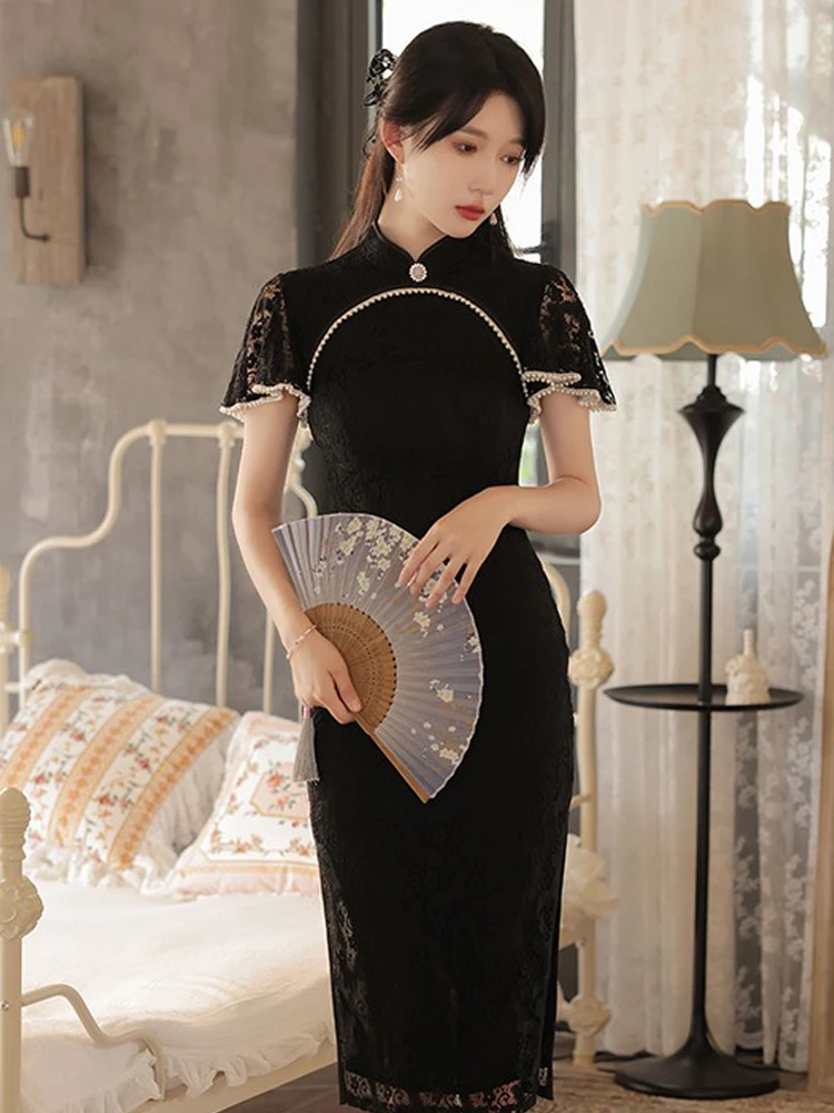 Bla Lace Improved Young Sle Summer New Retro National Sle High End Slimming Long ort Sve Pure ...
Bla Lace Improved Young Sle Summer New Retro National Sle High End Slimming Long ort Sve Pure ...