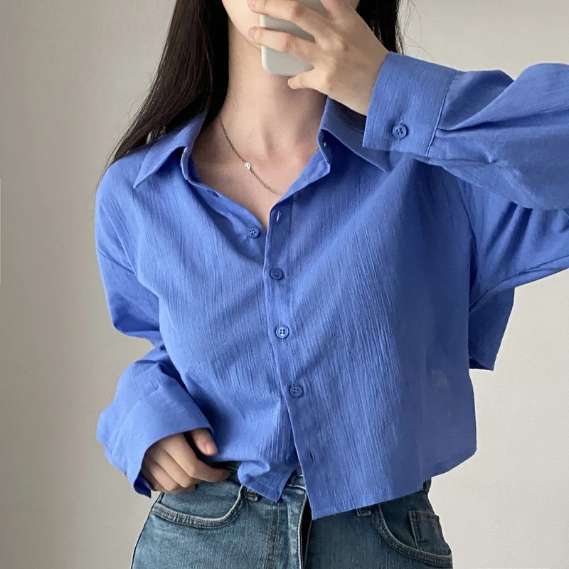 Textured Turn Down Collar Cropped Shirt Women Long Sleeve Back Tie Up Open Back Loose Casual Button Down Blouse
Textured Turn Down Collar Cropped Shirt Women Long Sleeve Back Tie Up Open Back Loose Casual Button Down Blouse