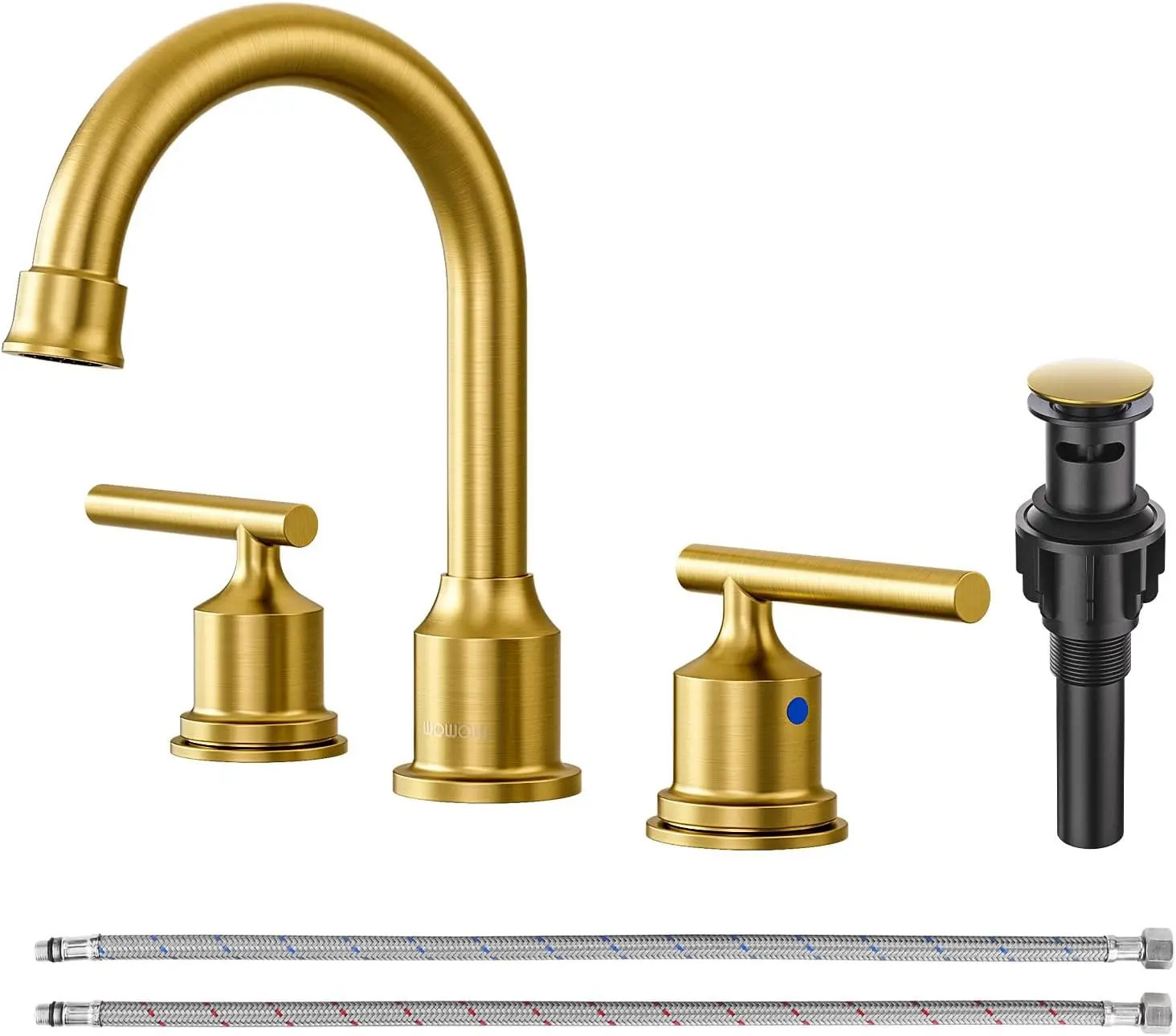 Gold 3 Hole Widespread Bathroom Faucet with Pop Up Drain, 2 Handle Brass Basin Mixer Tap, 8 Inch Centerset, Antique Finish
Gold 3 Hole Widespread Bathroom Faucet with Pop Up Drain, 2 Handle Brass Basin Mixer Tap, 8 Inch Centerset, Antique Finish