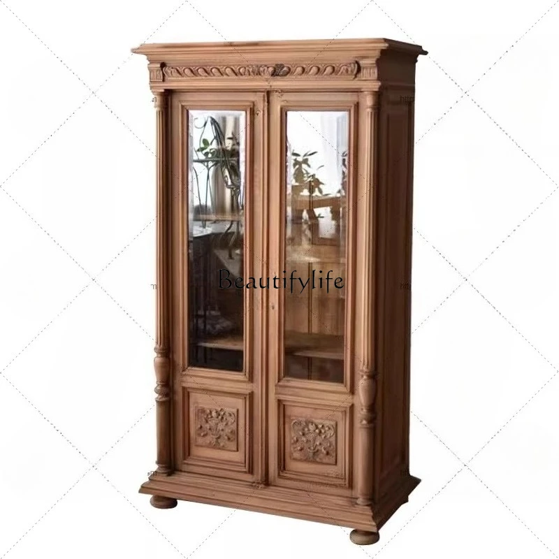 American solid wood carved dining side cabinet retro living room glass display cabinet against the wall
American solid wood carved dining side cabinet retro living room glass display cabinet against the wall
