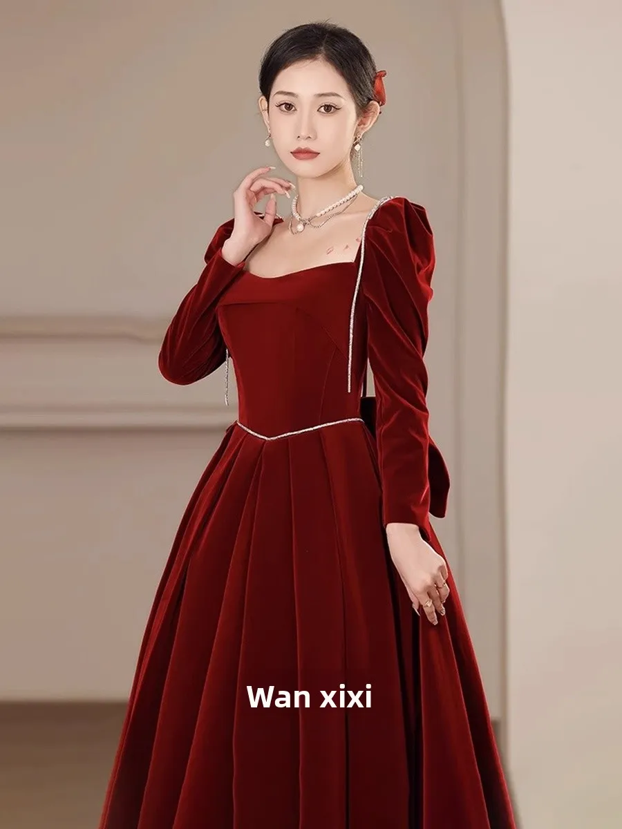 Ele Red Velvet Long Sve Wedding Dr Korean Sle Princ Fugitive Celebration Gown Floor Length Drill Decorated
Ele Red Velvet Long Sve Wedding Dr Korean Sle Princ Fugitive Celebration Gown Floor Length Drill Decorated