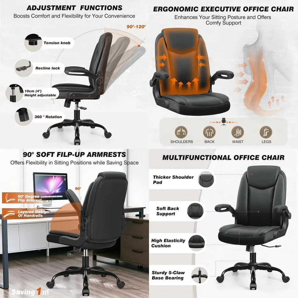 Ergonomic PU Leather Desk Chair with Flip-Up Arms, Padded Back Support, 360° Swivel for Work and Study
Ergonomic PU Leather Desk Chair with Flip-Up Arms, Padded Back Support, 360° Swivel for Work and Study