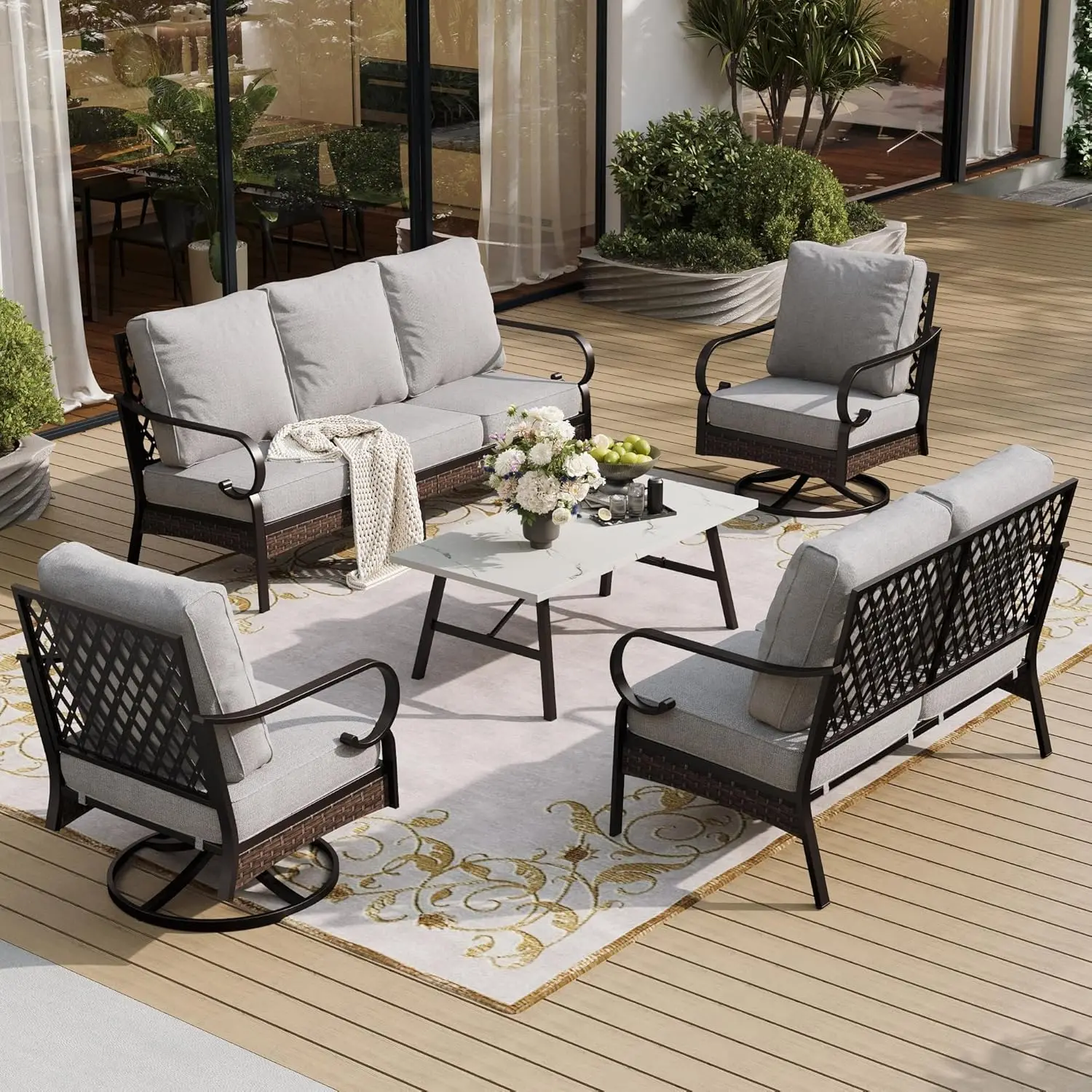5 Piece Metal Outdoor Patio Furniture Set, Patio Conversation Sets 1 3-Seater Sofa, 2-Seater Sofa, 2 Swivel Sofa, Customized
5 Piece Metal Outdoor Patio Furniture Set, Patio Conversation Sets 1 3-Seater Sofa, 2-Seater Sofa, 2 Swivel Sofa, Customized