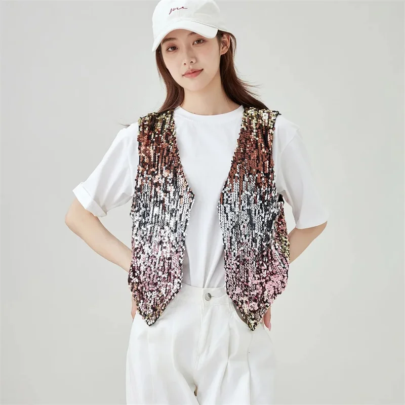 Women Vests Waistcoat Sparkling Sequins Gradient Color Sleeveless Vest Stage Party Slim Versatile Coat Vest Cardigan Coat Top
Women Vests Waistcoat Sparkling Sequins Gradient Color Sleeveless Vest Stage Party Slim Versatile Coat Vest Cardigan Coat Top