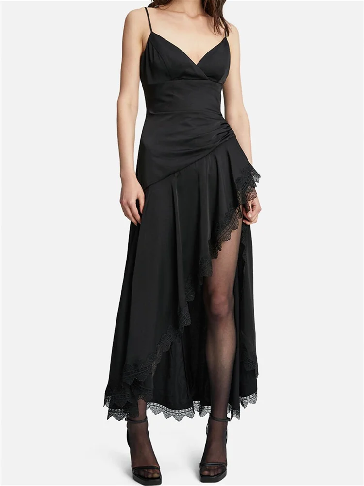 Women Sexy Long Dress Spaghetti Strap V Neck Lace Trim High Split Dress Summer Cocktail Party Chic Dresses Clothes Streetwear
Women Sexy Long Dress Spaghetti Strap V Neck Lace Trim High Split Dress Summer Cocktail Party Chic Dresses Clothes Streetwear