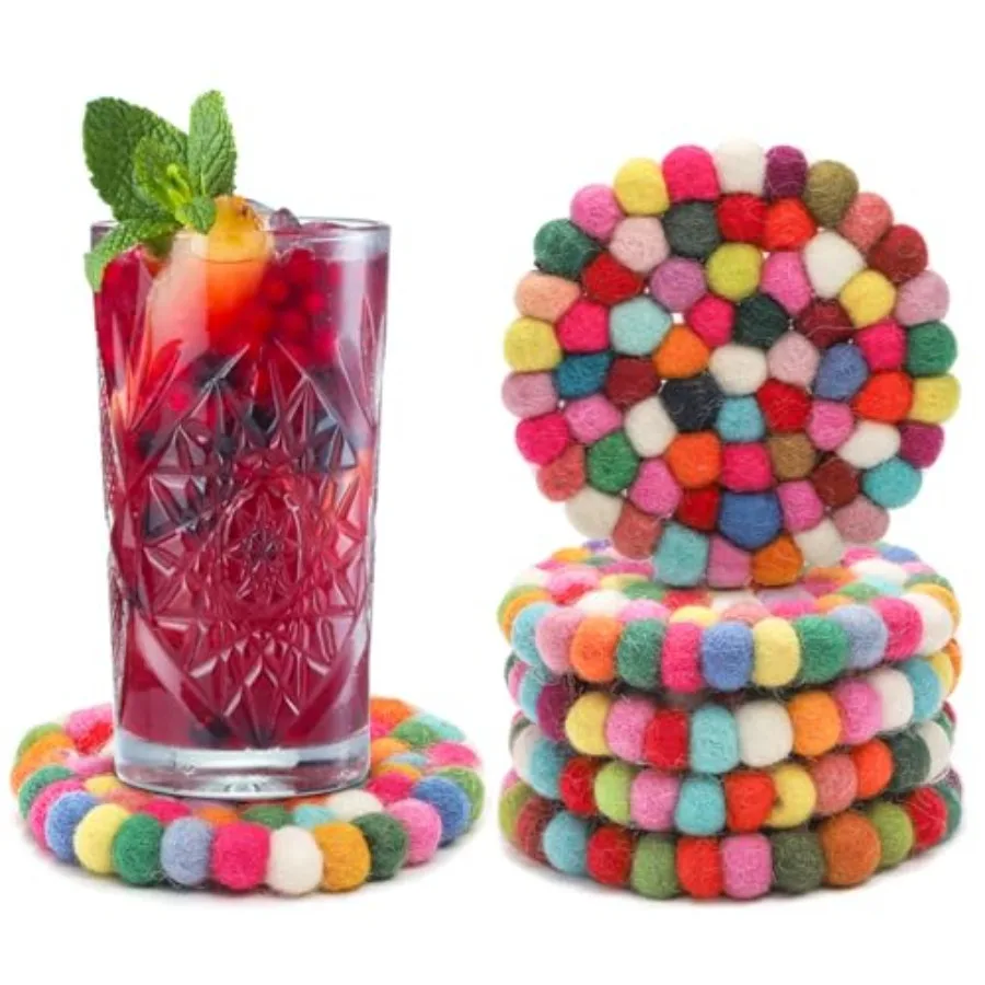 New Style6 Pack Felt Coasters for Drinks, 4" Round Colorful Coasters, Absorbent Cute Handmade Wool Felt Ball Mat Pads for Cups, Mugs, Co
New Style6 Pack Felt Coasters for Drinks, 4" Round Colorful Coasters, Absorbent Cute Handmade Wool Felt Ball Mat Pads for Cups, Mugs, Co