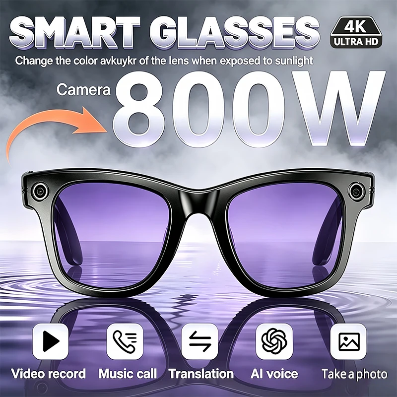 2026 New 800W Camera AI Smart Glasses Men Color Changing Lens Translation Photo Video Recording Waterproof Bluetooth Call Sung
2026 New 800W Camera AI Smart Glasses Men Color Changing Lens Translation Photo Video Recording Waterproof Bluetooth Call Sung