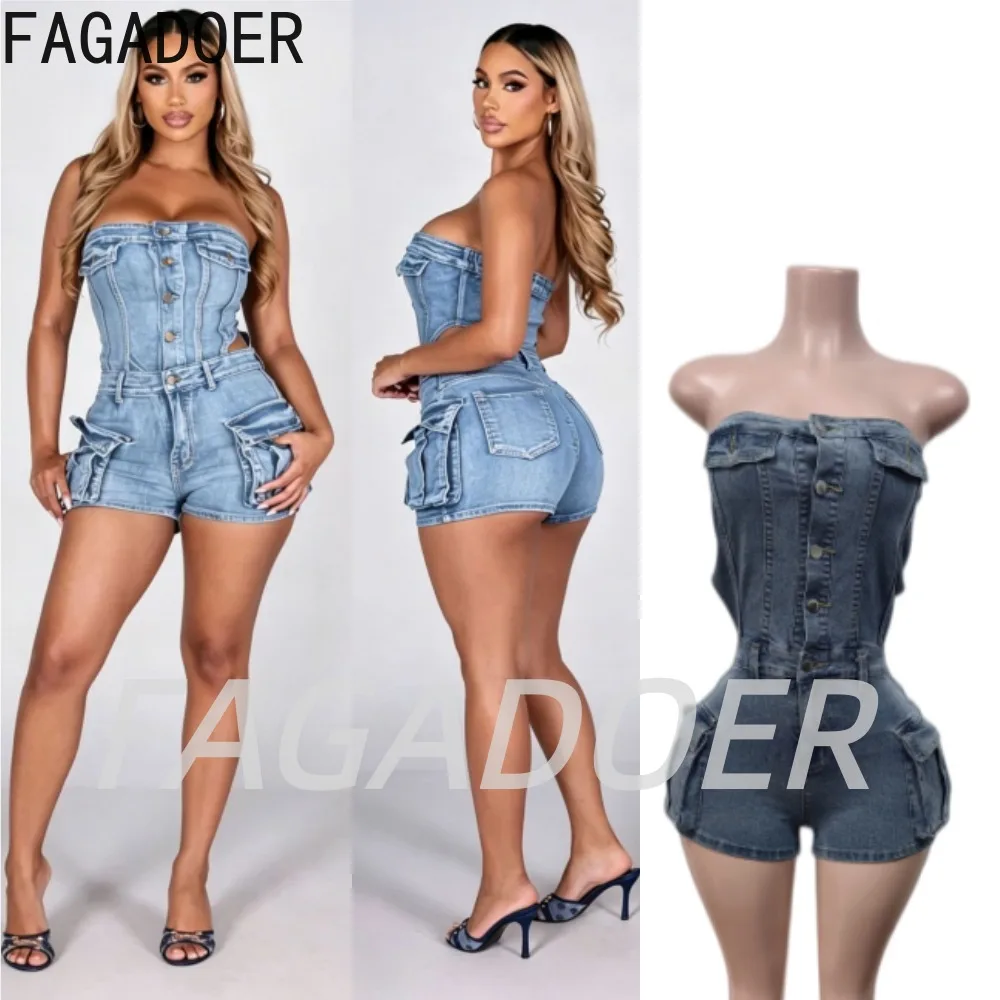 FAGADOER Sexy Bodycon Denim Rompers Women Cargo Pockets Patchwork Off Shoulder Stretchy Jean Jumpsuits Street Party Playsuits
FAGADOER Sexy Bodycon Denim Rompers Women Cargo Pockets Patchwork Off Shoulder Stretchy Jean Jumpsuits Street Party Playsuits