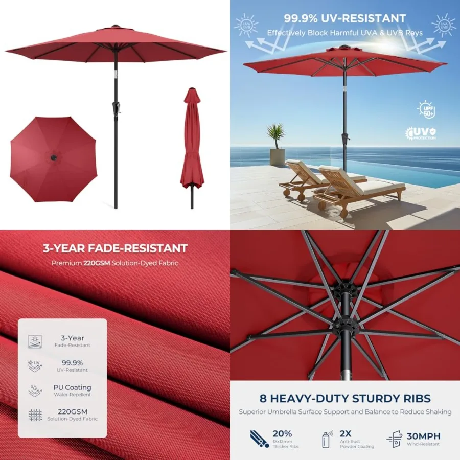 Outdoor Patio Umbrella - Market Table Pool Deck Umbrella with Push Button Tilt, Crank, UPF50+ UV Protection and Sturdy Ribs, 3-
Outdoor Patio Umbrella - Market Table Pool Deck Umbrella with Push Button Tilt, Crank, UPF50+ UV Protection and Sturdy Ribs, 3-