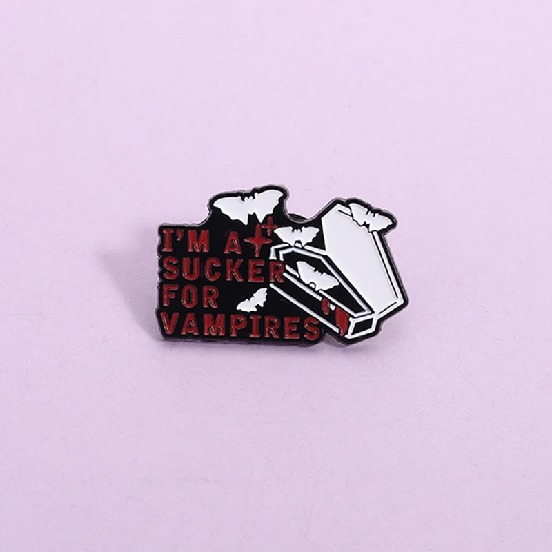 I'm A Sucker for Vampires Horror Movie Enamel Pin Halloween Coffin Bat Brooch Backpack Lapel Badge Punk Jewelry Gift Accessories
I'm A Sucker for Vampires Horror Movie Enamel Pin Halloween Coffin Bat Brooch Backpack Lapel Badge Punk Jewelry Gift Accessories