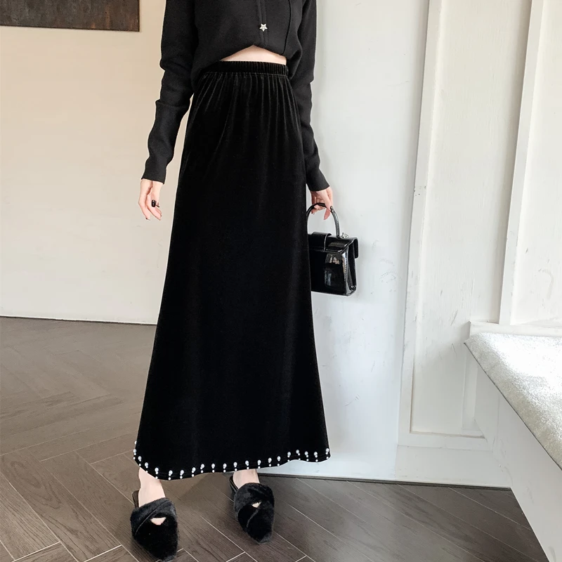 Black Velvet Texture Pearl Half Skirt 2024 New Autumn/Winter Women's Elastic High Waist A-line Wrap Hip Dress Banquet Party Wear
Black Velvet Texture Pearl Half Skirt 2024 New Autumn/Winter Women's Elastic High Waist A-line Wrap Hip Dress Banquet Party Wear