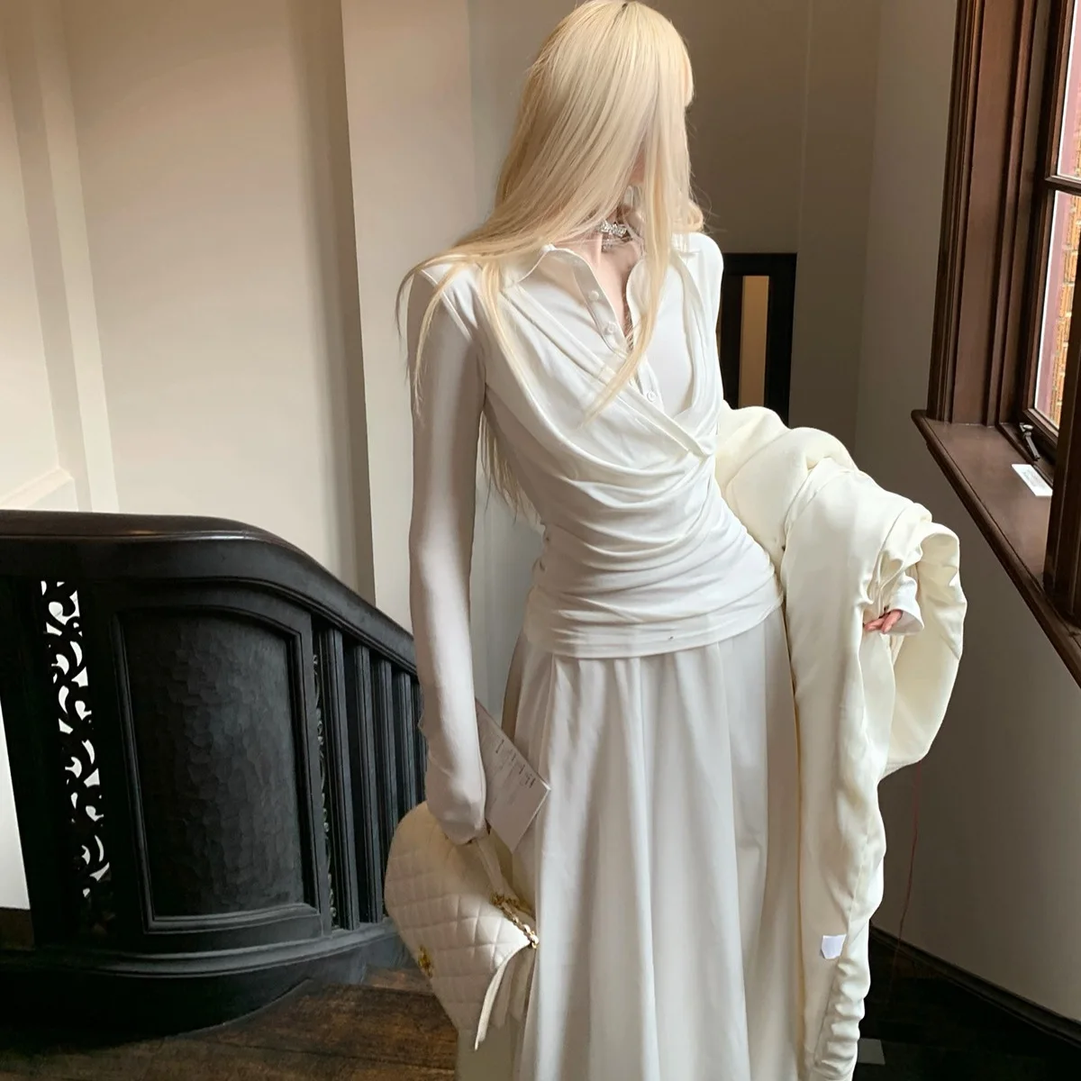 Blouse Women's Cowl Neck Fake Two Piece Top 2026 Spring Summer Slim Fitted Long Sleeve Casual Basic T Shirt Base Layer
Blouse Women's Cowl Neck Fake Two Piece Top 2026 Spring Summer Slim Fitted Long Sleeve Casual Basic T Shirt Base Layer