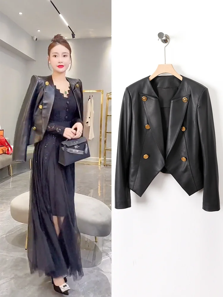Genuine leather women's jacket short 2023 Spring and Autumn New Haining Slim Fit Show Slim Fashion Style Sheepskin Jacket
Genuine leather women's jacket short 2023 Spring and Autumn New Haining Slim Fit Show Slim Fashion Style Sheepskin Jacket