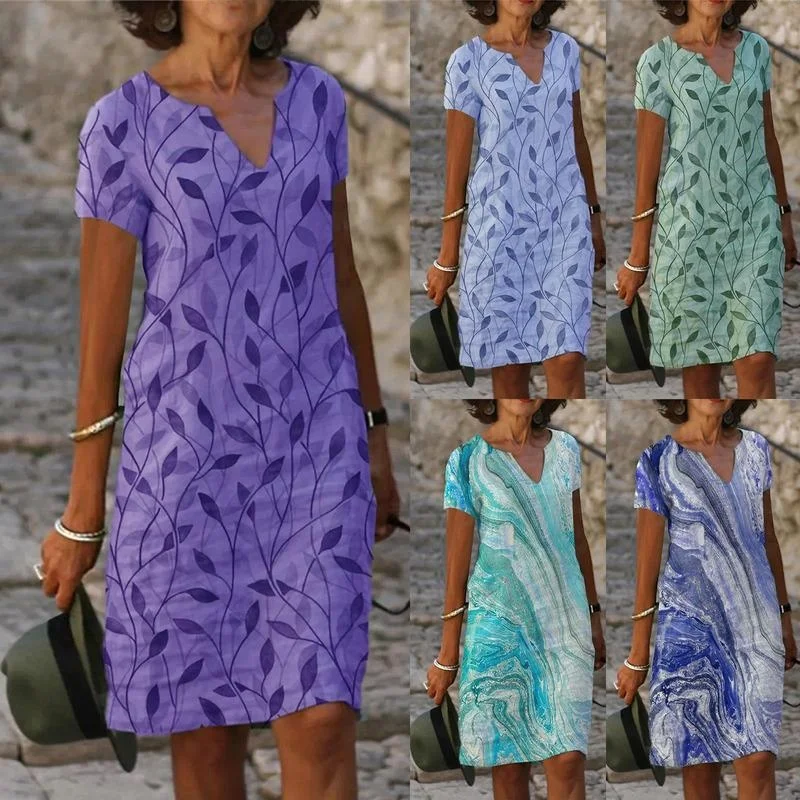 Women's Printed V-neck Loose Fit Cotton Linen Dress Summer Basic Style Princess Skirt Short Sleeve Loose Waist Design
Women's Printed V-neck Loose Fit Cotton Linen Dress Summer Basic Style Princess Skirt Short Sleeve Loose Waist Design