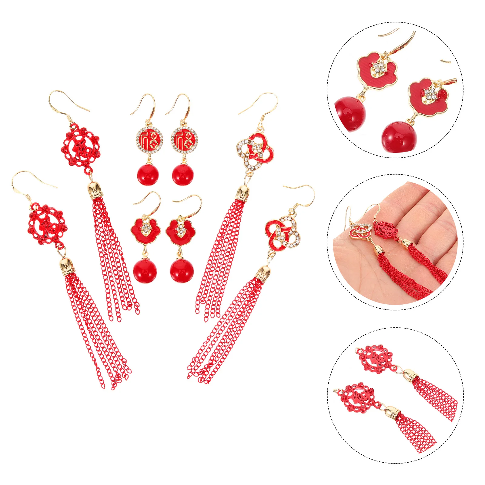 4 Pairs New Year Earrings Chinese Style Red Pearl Tassel Dangle Drop Women Jewelry Gift Alloy Festive Accessories
4 Pairs New Year Earrings Chinese Style Red Pearl Tassel Dangle Drop Women Jewelry Gift Alloy Festive Accessories